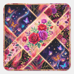 Vlinders, Bloemendromen & Gouden Elegantie Vierkante Sticker