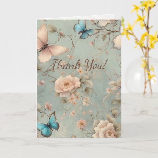 vlinders bloemig dank u bruiloft Kaart (Gele Bloem)