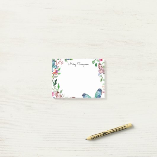 Vlinders Bloemig Monogram Naam Post-it® Notes (Op bureau)