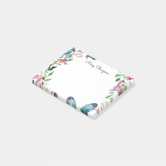 Vlinders Bloemig Monogram Naam Post-it® Notes (Schuin)