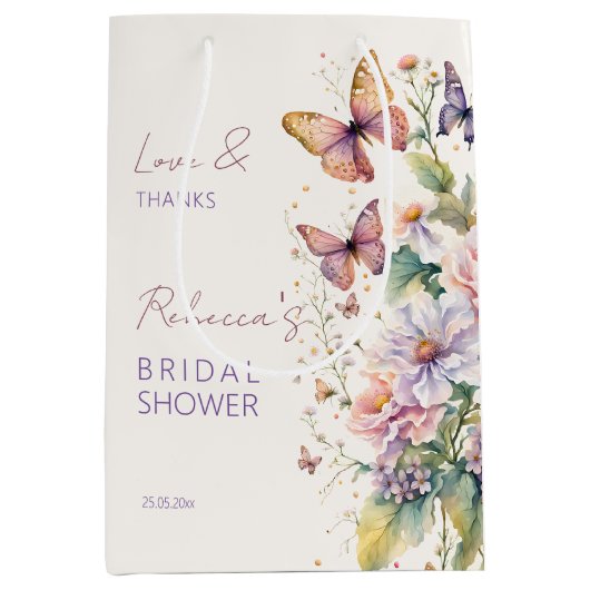 Vlinders bloemig vrijgezellenfeest gunsten medium cadeauzakje (Voorkant)