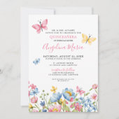 Vlinders Bloemige Quinceanera Kaart (Voorkant)