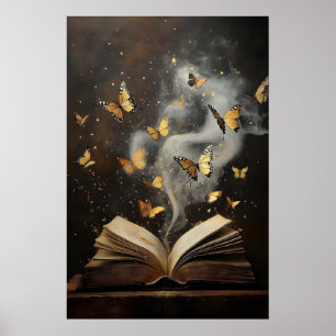 Vlinders boeken print, natuur boekwinkel vintage poster