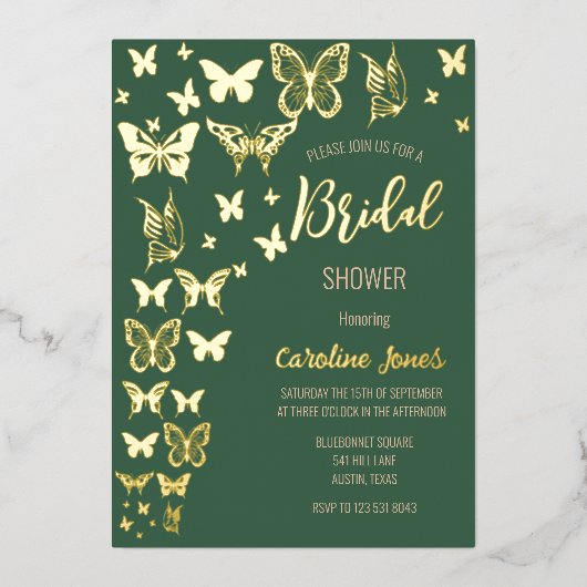 Vlinders Boho Green Gold Foil Vrijgezellenfeest Folie Uitnodiging (Voorkant)