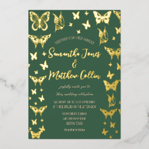Vlinders Boho Green Gold Folie Wedding Uitnodiging