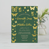 Vlinders Boho Green Gold Folie Wedding Uitnodiging (Staand Voorkant)