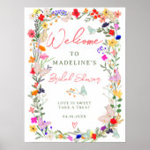 Vlinders boho heldere wilde bloemen bruids welkom poster (Voorkant)