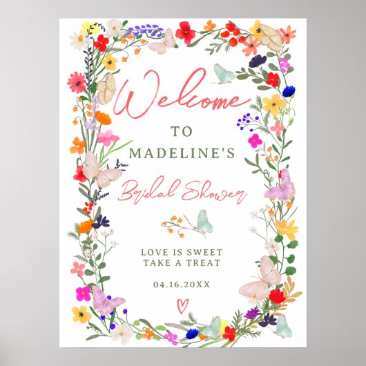 Vlinders boho heldere wilde bloemen bruids welkom poster (Voorkant)