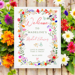 Vlinders boho heldere wilde bloemen bruids welkom poster