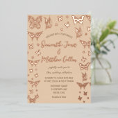 Vlinders Boho Perzik Roos Gold Folie Wedding Uitnodiging (Staand Voorkant)