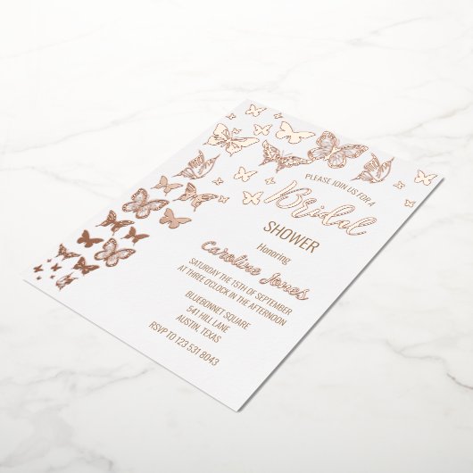 Vlinders Boho Roos Gold Foil Vrijgezellenfeest Folie Uitnodiging (Gedraaid)