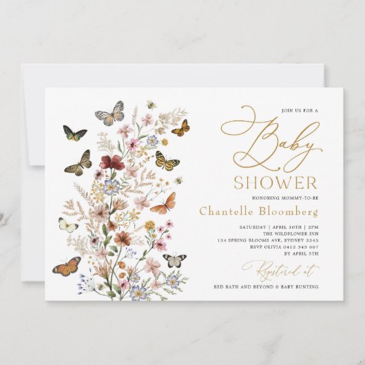  Vlinders Boho Wildflower Baby shower Kaart (Voorkant)