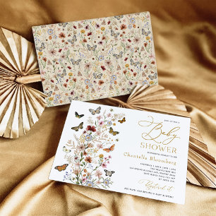 Vlinders Boho Wildflower Baby shower Kaart