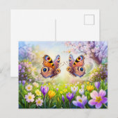 Vlinders boven een bloeiende lentewide briefkaart (Voorkant / Achterkant)