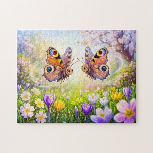 Vlinders boven een bloeiende lentewide legpuzzel (Horizontaal)