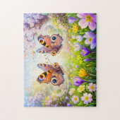 Vlinders boven een bloeiende lentewide legpuzzel (Verticaal)