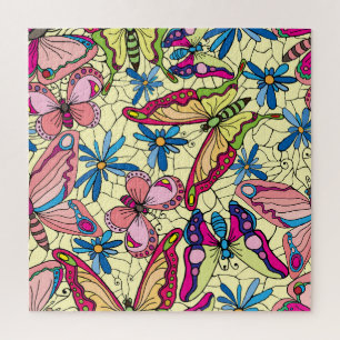 Vlinders boven Flowers Meadow Uitzicht Legpuzzel