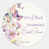 Vlinders bruiloft bruidsuitnodiging lavendel bedan ronde sticker (Voorkant)