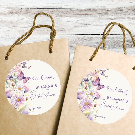 Vlinders bruiloft bruidsuitnodiging lavendel bedan ronde sticker