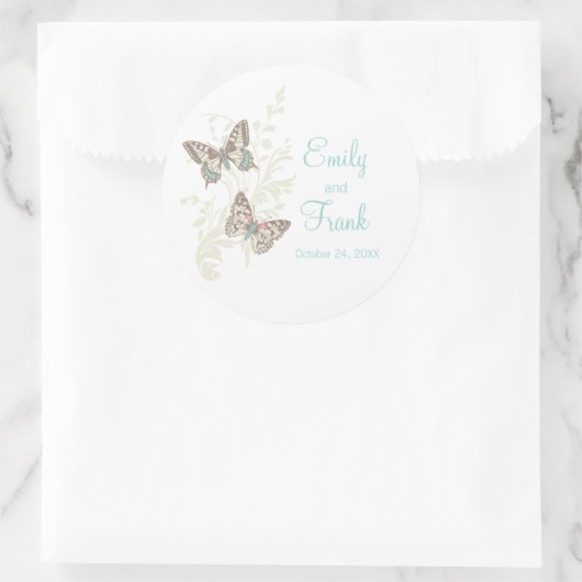 Vlinders bruin aqua roze bruiloft sticker (Tas)