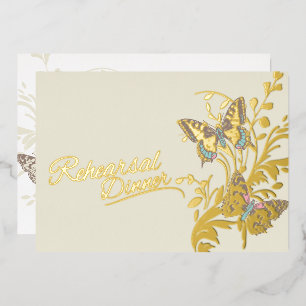 Vlinders bruin goud bruiloft repetitie diner folie uitnodiging