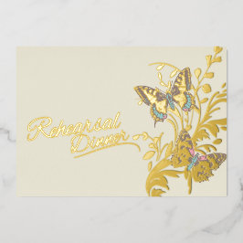 Vlinders bruin goud bruiloft repetitie diner folie uitnodiging