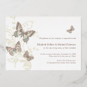 Vlinders bruin goud bruiloft repetitie diner folie uitnodiging (Achterkant)