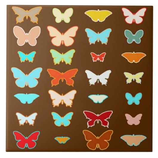 Vlinders, bruin, turquoise en koraal tegeltje (Voorkant)