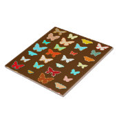 Vlinders, bruin, turquoise en koraal tegeltje (Zijkant)