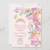 Vlinders chique wilde bloemen lente quinceanera kaart (Voorkant)