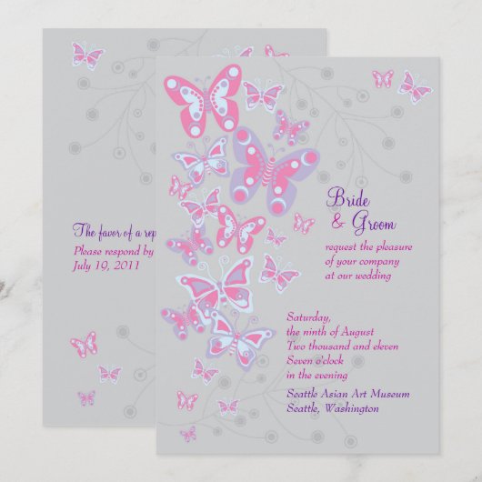 Vlinders (Cool Chic) Uitnodiging (Voorkant / Achterkant)