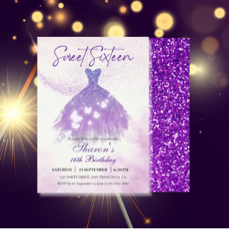 Vlinders Dans Glitter Paarse Jurk Sweet 16 Kaart