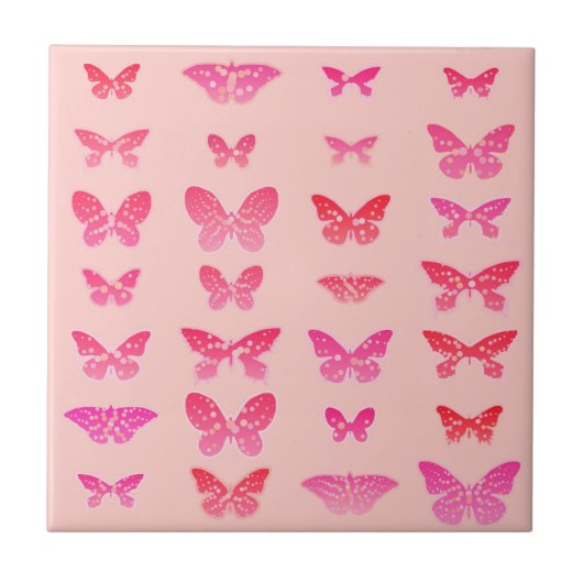 Vlinders, diep roze, lichtroze achtergrond tegeltje (Voorkant)