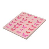 Vlinders, diep roze, lichtroze achtergrond tegeltje (Zijkant)