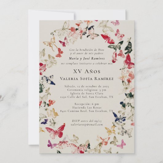 Vlinders Elegant Quinceañera 15e verjaardag Kaart (Voorkant)