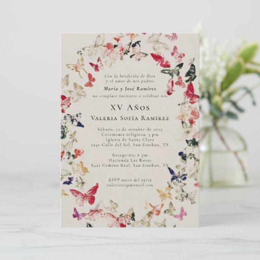 Vlinders Elegant Quinceañera 15e verjaardag Kaart (Staand voorkant)