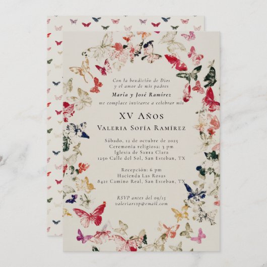Vlinders Elegant Quinceañera 15e verjaardag Kaart (Voorkant / Achterkant)