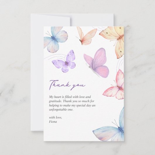 Vlinders Elegant Waterverf Vrijgezellenfeest Bedankkaart (Voorkant)