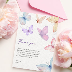 Vlinders Elegante Baby shower Handgeschreven Bedankkaart