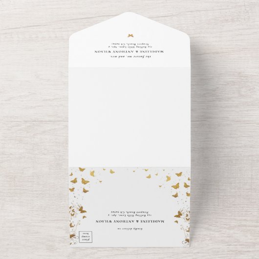 Vlinders Elegante kalligrafie Romantische bruiloft All In One Uitnodiging (Buitenkant)