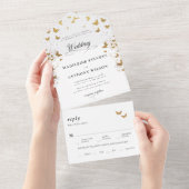 Vlinders Elegante kalligrafie Romantische bruiloft All In One Uitnodiging (Afscheurbaar)