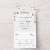 Vlinders Elegante kalligrafie Romantische bruiloft All In One Uitnodiging (Binnen)