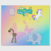 Vlinders en beestjes Baby shower geel blauw Cadeaupapier (Vlak)