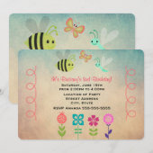 Vlinders en bijen verjaardagsfeestje kaart (Voorkant / Achterkant)