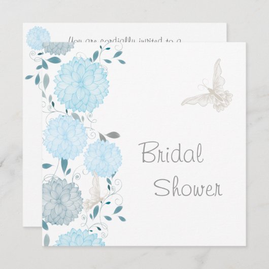 Vlinders en blauwe chrysanten slaan de datum op save the date (Voorkant / Achterkant)