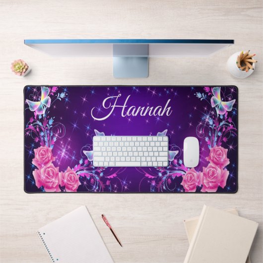 Vlinders en bloemen aangepaste naam bureau mat (Kantoor 1)