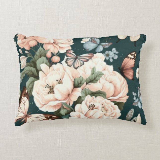 Vlinders en bloemen accent kussen (Voorkant)