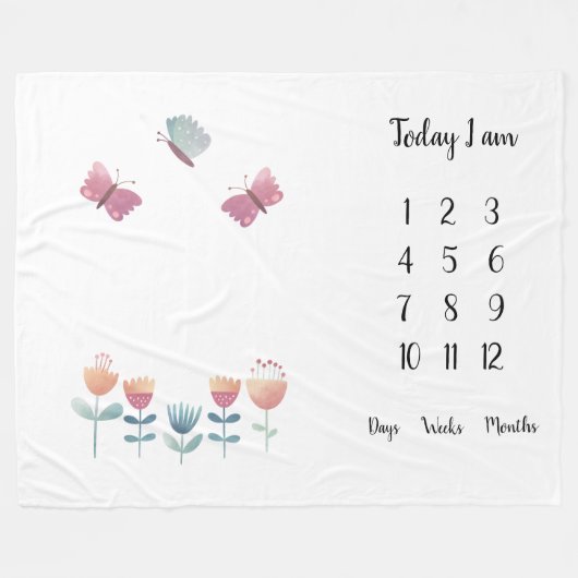 Vlinders en bloemen Baby eerste jaar mijlpaal Fleece Deken (Voorkant (Horizontaal))