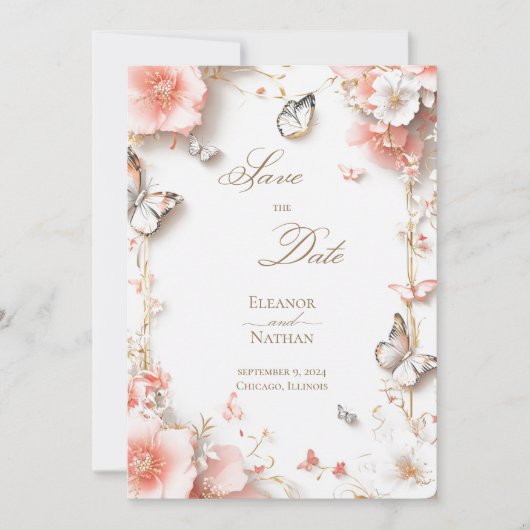 Vlinders en bloemen Bewaar de datum Kaart (Voorkant)