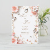 Vlinders en bloemen Bewaar de datum Kaart (Staand voorkant)